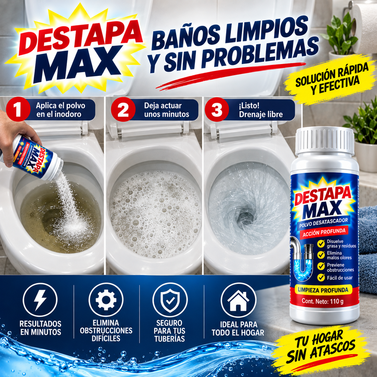 DESTAPA MAX– Limpia y Libera tus Tuberías y Drenajes